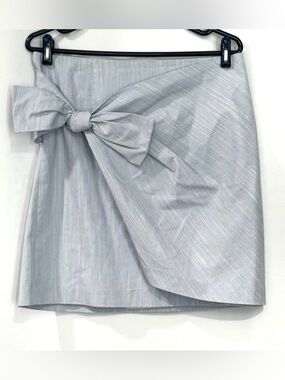 Loft Skirt Womens Size 8 Heather Blue Wrap Bow Tie Front Lined with Back Zipper